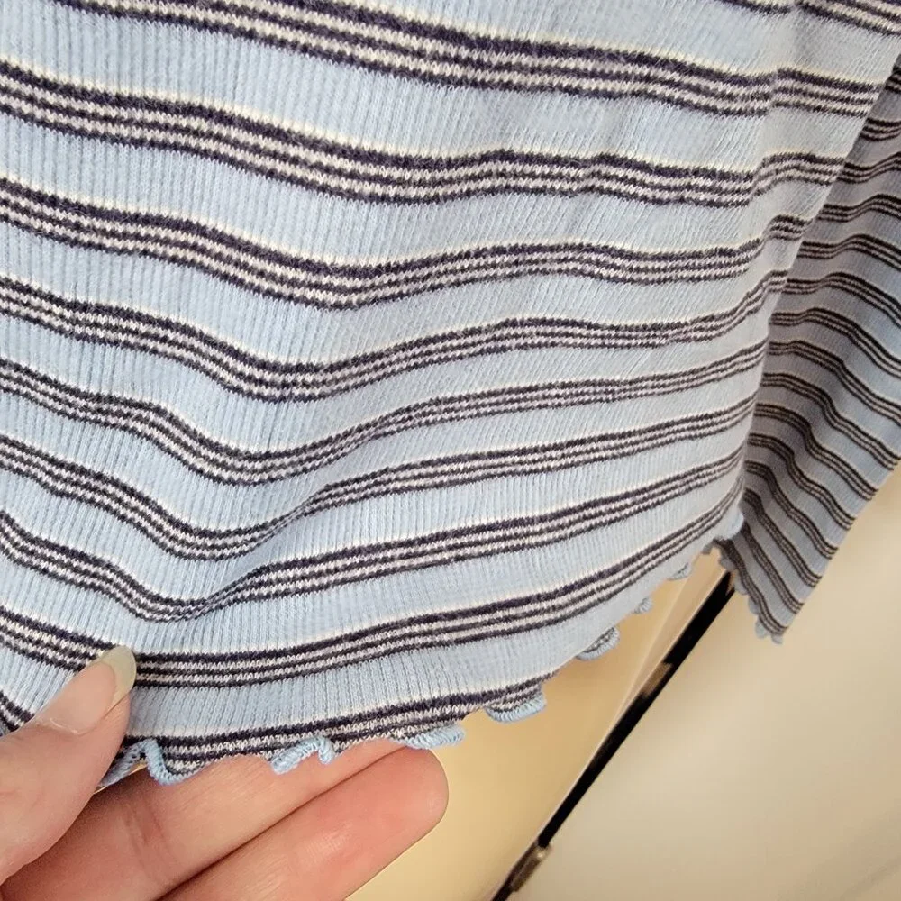 Justice Girls Long Sleeve Lace Up Ribbed Thermal Top Blue Stripes